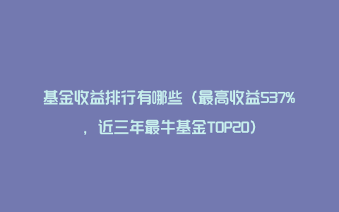 基金收益排行有哪些（最高收益537%，近三年最牛基金TOP20）