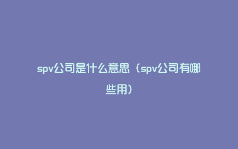 spv公司是什么意思（spv公司有哪些用）