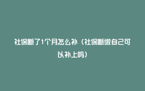 社保断了1个月怎么补（社保断缴自己可以补上吗）