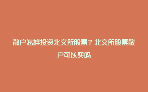 散户怎样投资北交所股票？北交所股票散户可以买吗