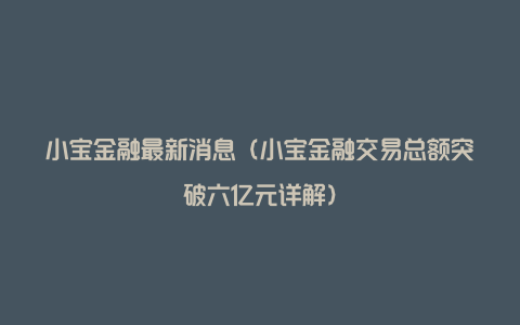 小宝金融最新消息（小宝金融交易总额突破六亿元详解）