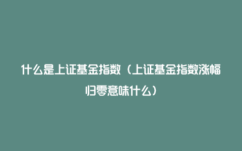 什么是上证基金指数（上证基金指数涨幅归零意味什么）