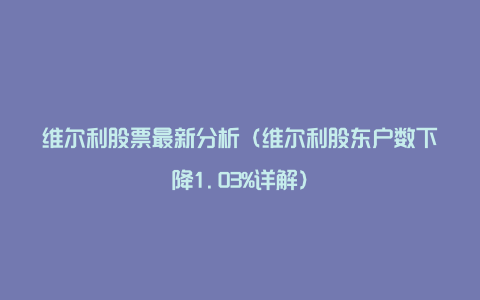 维尔利股票最新分析（维尔利股东户数下降1.03%详解）