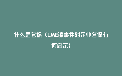 什么是套保（LME镍事件对企业套保有何启示）