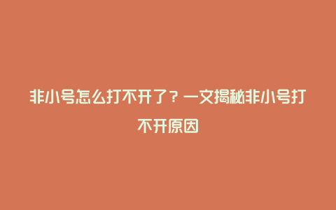 非小号怎么打不开了？一文揭秘非小号打不开原因