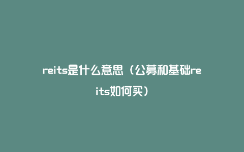 reits是什么意思（公募和基础reits如何买）