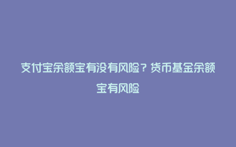 支付宝余额宝有没有风险？货币基金余额宝有风险