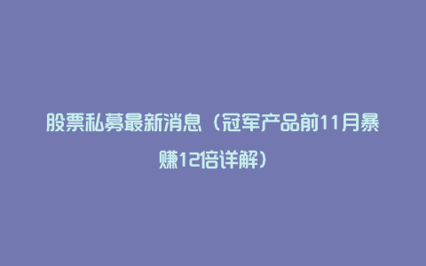 股票私募最新消息（冠军产品前11月暴赚12倍详解）