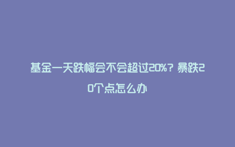 基金一天跌幅会不会超过20%？暴跌20个点怎么办