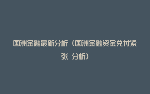 国洲金融最新分析（国洲金融资金兑付紧张 分析）