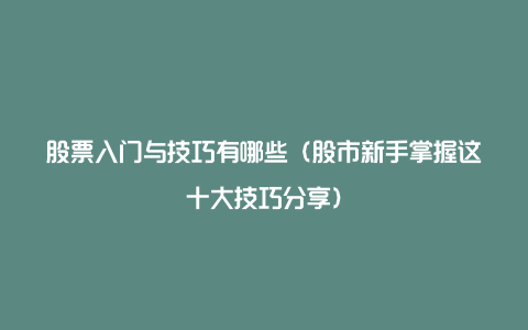 股票入门与技巧有哪些（股市新手掌握这十大技巧分享）