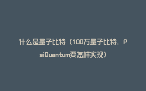 什么是量子比特（100万量子比特，PsiQuantum要怎样实现）