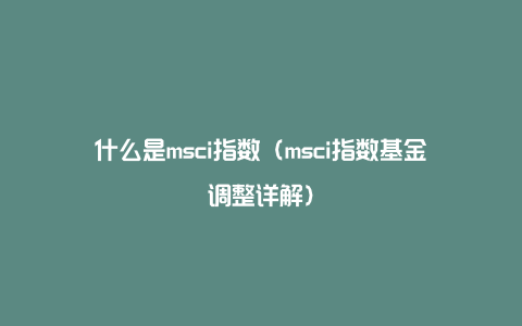 什么是msci指数（msci指数基金调整详解）