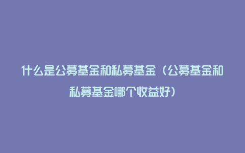 什么是公募基金和私募基金（公募基金和私募基金哪个收益好）