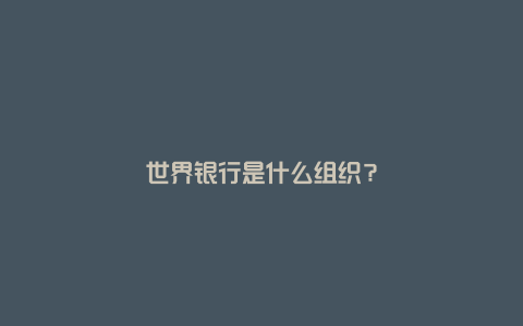 世界银行是什么组织？