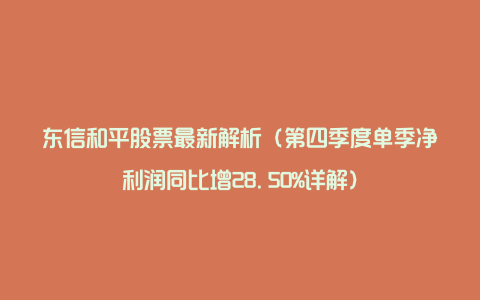 东信和平股票最新解析（第四季度单季净利润同比增28.50%详解）