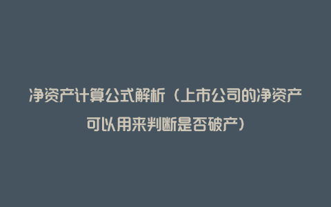 净资产计算公式解析（上市公司的净资产可以用来判断是否破产）