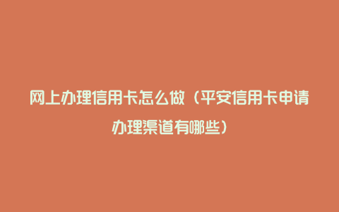 网上办理信用卡怎么做（平安信用卡申请办理渠道有哪些）