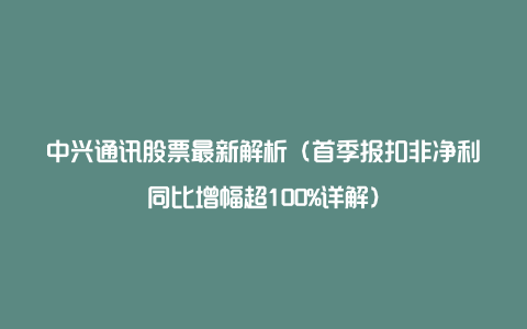 中兴通讯股票最新解析（首季报扣非净利同比增幅超100%详解）