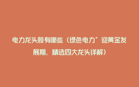 电力龙头股有哪些（绿色电力”迎黄金发展期，精选四大龙头详解）