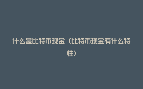 什么是比特币现金（比特币现金有什么特性）