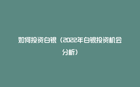 如何投资白银（2022年白银投资机会分析）