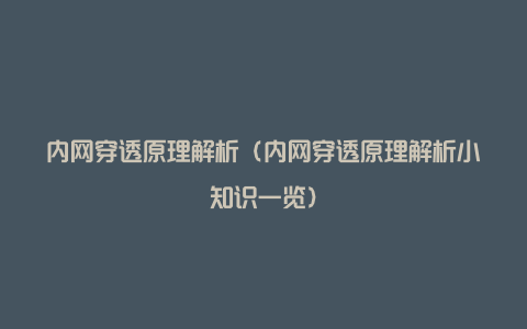 内网穿透原理解析（内网穿透原理解析小知识一览）