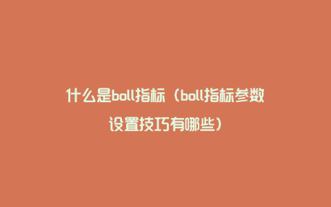 什么是boll指标（boll指标参数设置技巧有哪些）