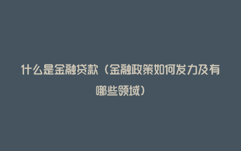 什么是金融贷款（金融政策如何发力及有哪些领域）