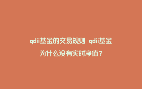 qdii基金的交易规则 qdii基金为什么没有实时净值？