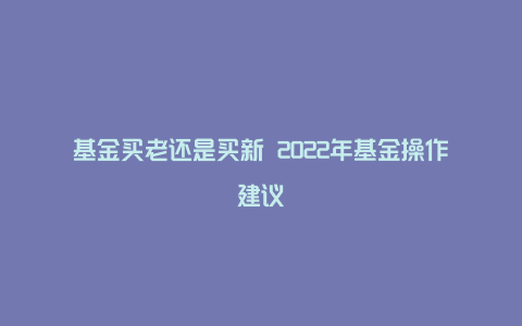 基金买老还是买新 2022年基金操作建议