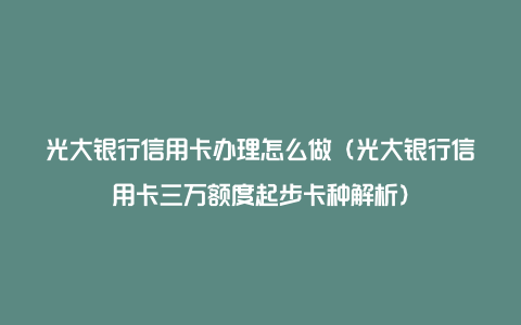 光大银行信用卡办理怎么做（光大银行信用卡三万额度起步卡种解析）