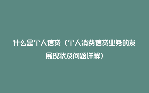 什么是个人信贷（个人消费信贷业务的发展现状及问题详解）