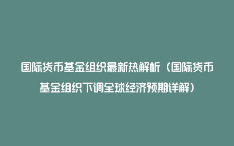 国际货币基金组织最新热解析（国际货币基金组织下调全球经济预期详解）