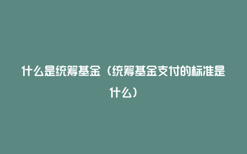 什么是统筹基金（统筹基金支付的标准是什么）