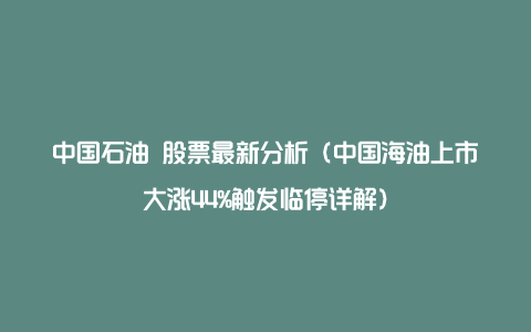 中国石油 股票最新分析（中国海油上市大涨44%触发临停详解）