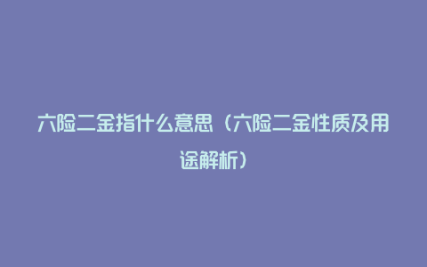 六险二金指什么意思（六险二金性质及用途解析）