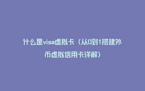 什么是visa虚拟卡（从0到1搭建外币虚拟信用卡详解）