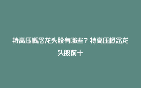 特高压概念龙头股有哪些？特高压概念龙头股前十