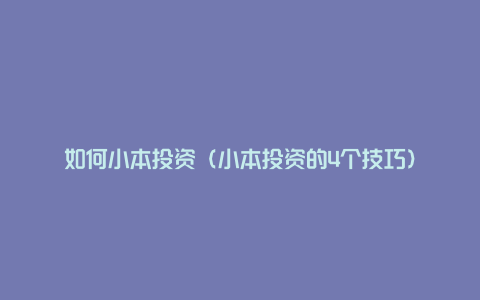 如何小本投资（小本投资的4个技巧）