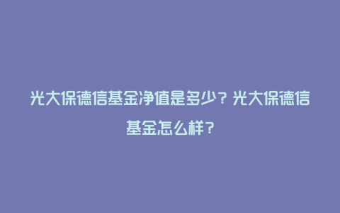 光大保德信基金净值是多少？光大保德信基金怎么样？