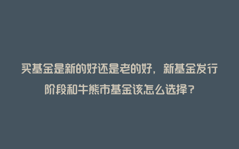 买基金是新的好还是老的好，新基金发行阶段和牛熊市基金该怎么选择？