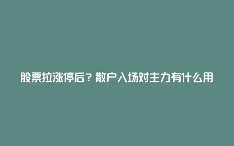 股票拉涨停后？散户入场对主力有什么用