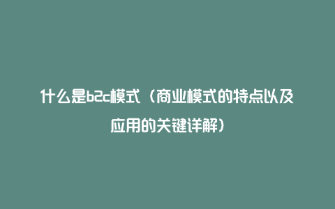 什么是b2c模式（商业模式的特点以及应用的关键详解）