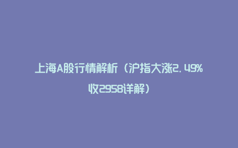 上海A股行情解析（沪指大涨2.49%收2958详解）