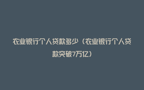 农业银行个人贷款多少（农业银行个人贷款突破7万亿）