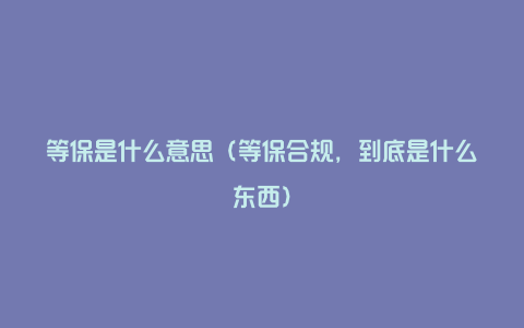 等保是什么意思（等保合规，到底是什么东西）