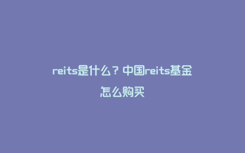 reits是什么？中国reits基金怎么购买