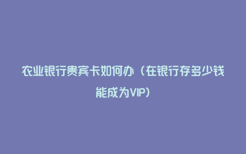 农业银行贵宾卡如何办（在银行存多少钱能成为VIP）