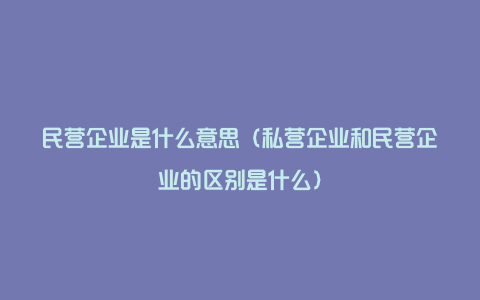 民营企业是什么意思（私营企业和民营企业的区别是什么）